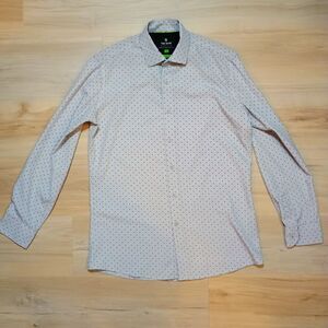 Tom Baine Performance Shirt Mens S Small Slim Fit White Black Polka Dot Stretch